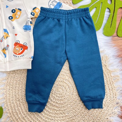 Conj. Jaqueta Beep Beep! com Capuz e Calça de Moletom - Areia e Azul Jeans